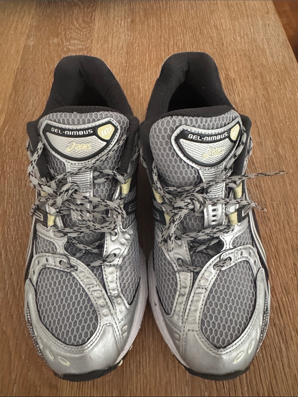 Asics Men’s GEL-Nimbus Running Shoes — Gray with Yellow Accents